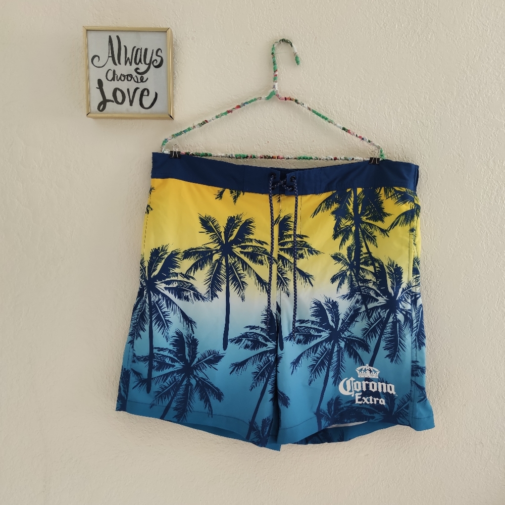 Corona Extra 💙 Palm Trees Beer Swim Trunks‎ Shorts